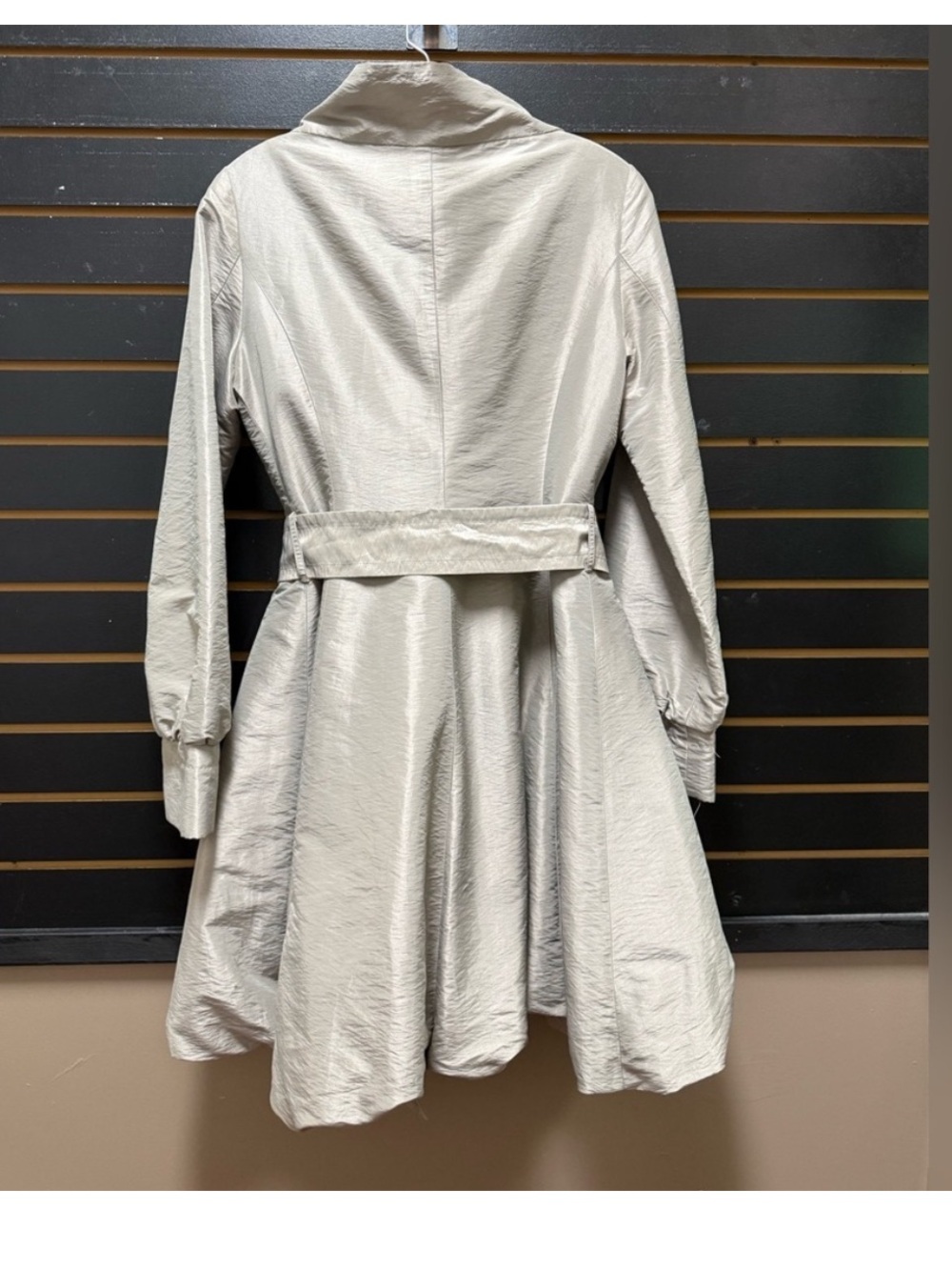 CoffeeShop NYC Bubble Hem Coat Dress Belted Taupe Jacket Women’s M
